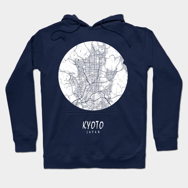 Kyoto, Japan City Map - Full Moon Hoodie by deMAP Studio